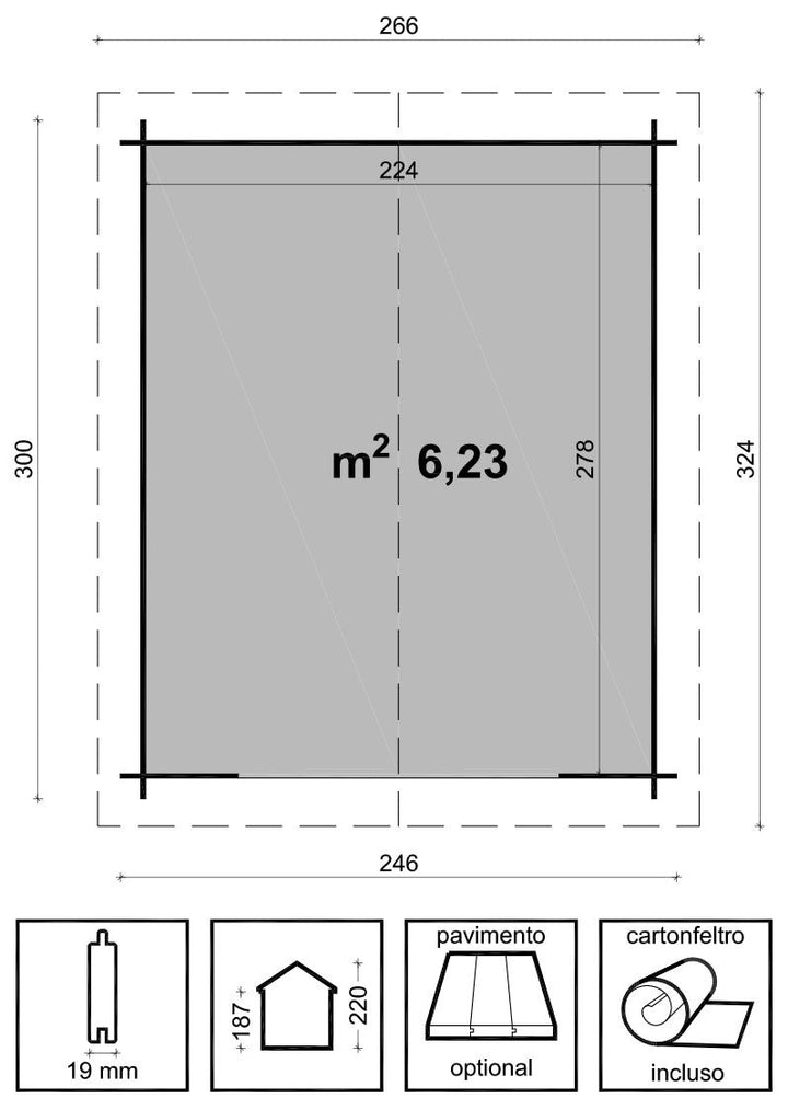 Casetta in legno VIOLA 246X300 AC/CASVIOLA - Losa Esterni da vivere - Viridi